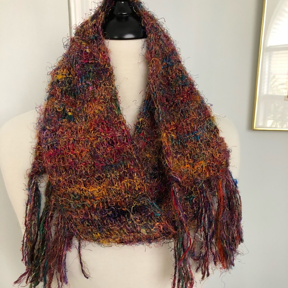 Lakhay’s jewel tone raw silk nubby long scarf